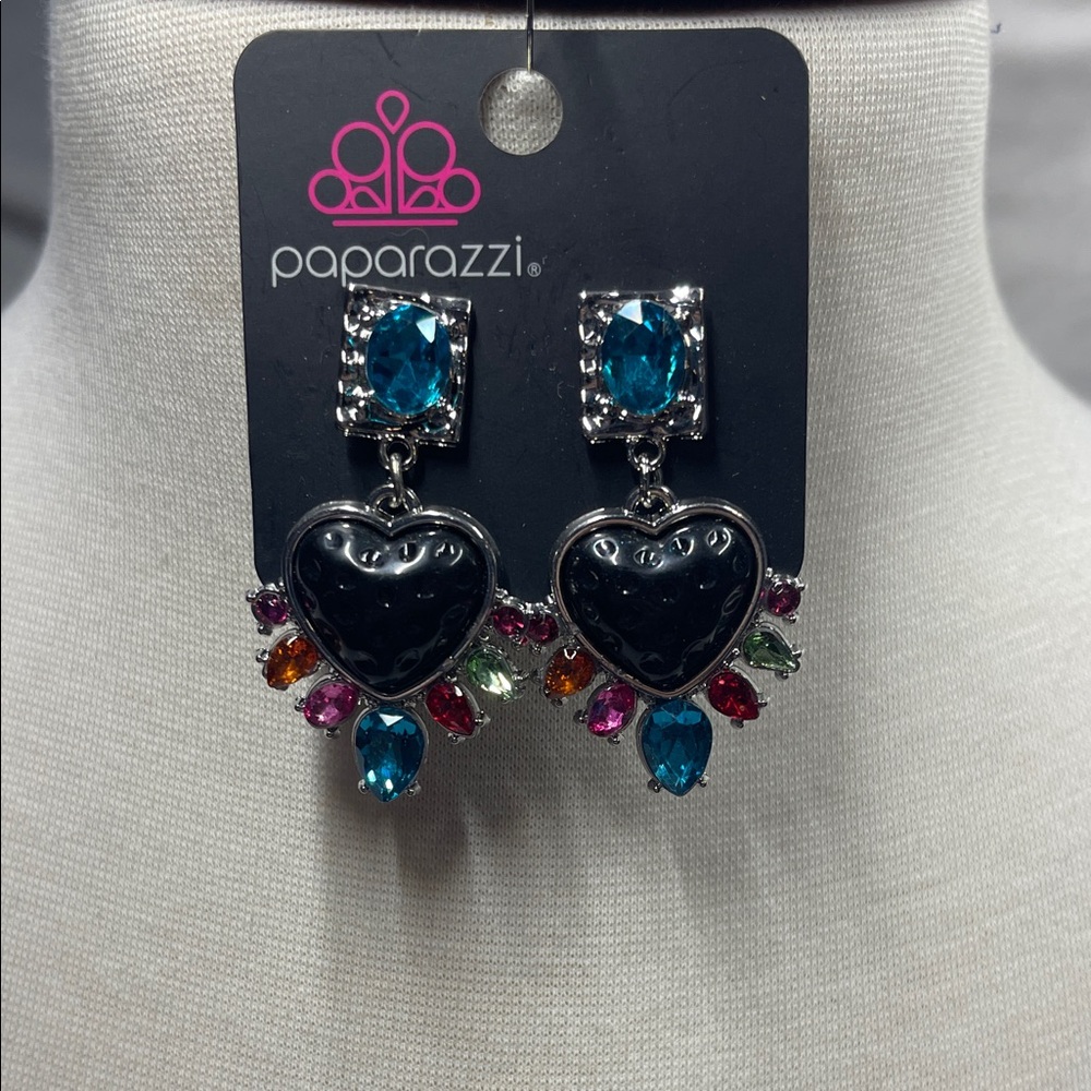 Paparazzi Vibrant Heart Earrings with Blue and Multicolor Accents BNWT